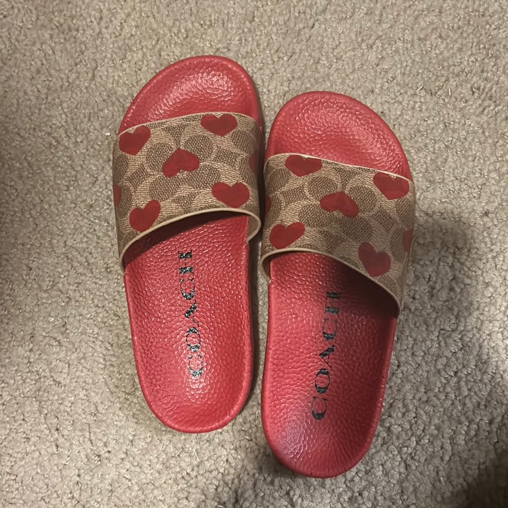 Coach Red Heart Monogram Slide Sandals